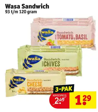 Kruidvat Wasa sandwich 93 t/m 120 gram aanbieding