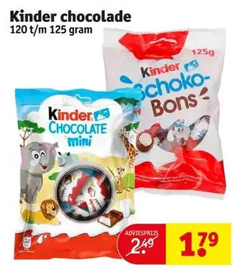 Kruidvat Kinder chocolade 120 t/m 125 gram aanbieding