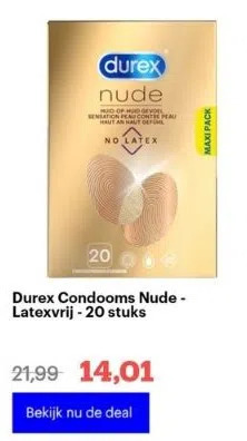 Bol.com Durex condooms nude - latexvrij - 20 stuks aanbieding