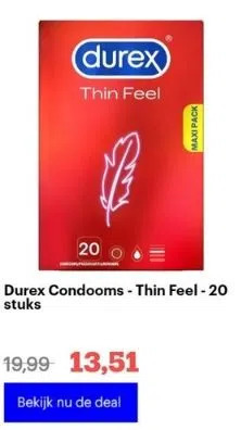 Bol.com Durex condooms - thin feel - 20 stuks aanbieding