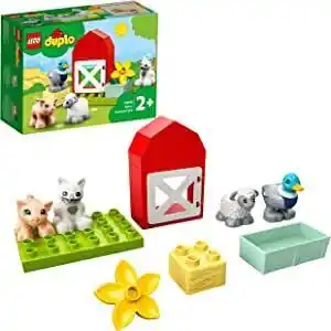 Amazon Lego 10949 duplo town boerderij dierenverzorging, dieren speelgoed voor peuters met figuren van een eend, varken, schaap en k aanbieding