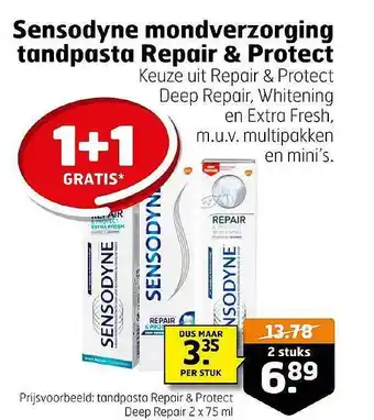 Trekpleister Sensodyne mondverzorging tandpasta repair & protect 1+1 gratis aanbieding