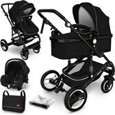 Bol.com Kiduku- 3 in 1 combi-kinderwagen- zwart- buggy incl. autostoeltje-regenhoes- inklapbaar aanbieding