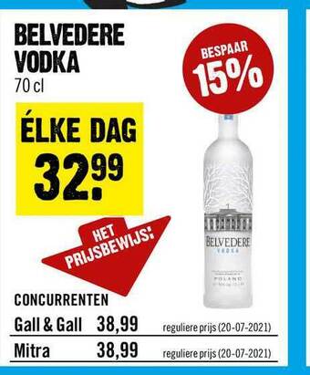 Dirck 3 Belvedere Vodka 70 Cl aanbieding