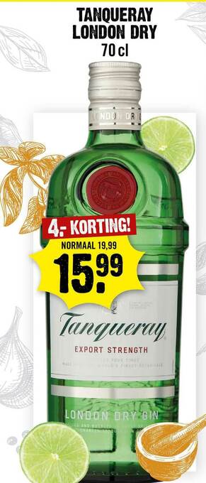 Dirck 3 Tanqueray London Dry 70 Cl 4.- Korting aanbieding