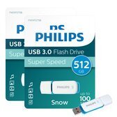 Bol.com Philips fm51fd75b usb stick snow edition - 512gb - usb a 3.0 - led - ocean blue - 2-pack aanbieding