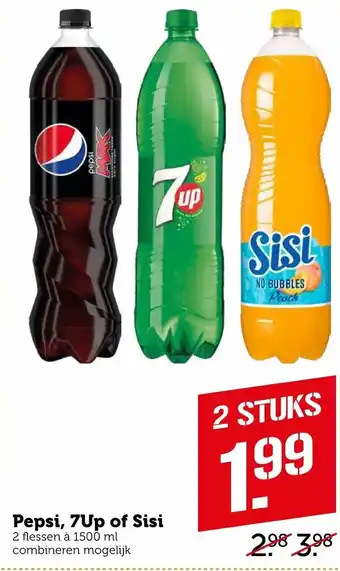 Coop Pepsi, SiSi of 7UP 2*1.5L aanbieding