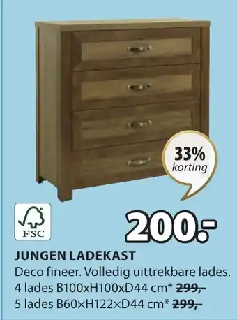 Jysk Jungen Ladekast 4 Lades B100 x H100 x D44 cm aanbieding