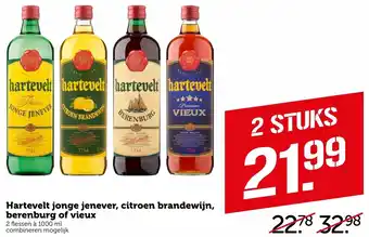 Coop Hartevelt jonge jenever, citroen brandewijn, berenburg of vieux 2*1L aanbieding