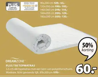 Jysk Dreamzone Plus T50 Topmatras 80 x 200 cm aanbieding