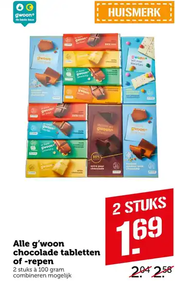 Coop Alle g'woon chocolade tabletten of -repen 100gram aanbieding