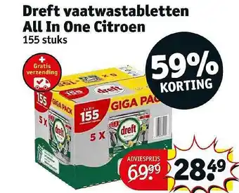 Kruidvat Dreft vaatwastabletten all in one citroen aanbieding