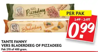 Dekamarkt Tante fanny vers bladerdeeg of pizzadeeg 400gram aanbieding