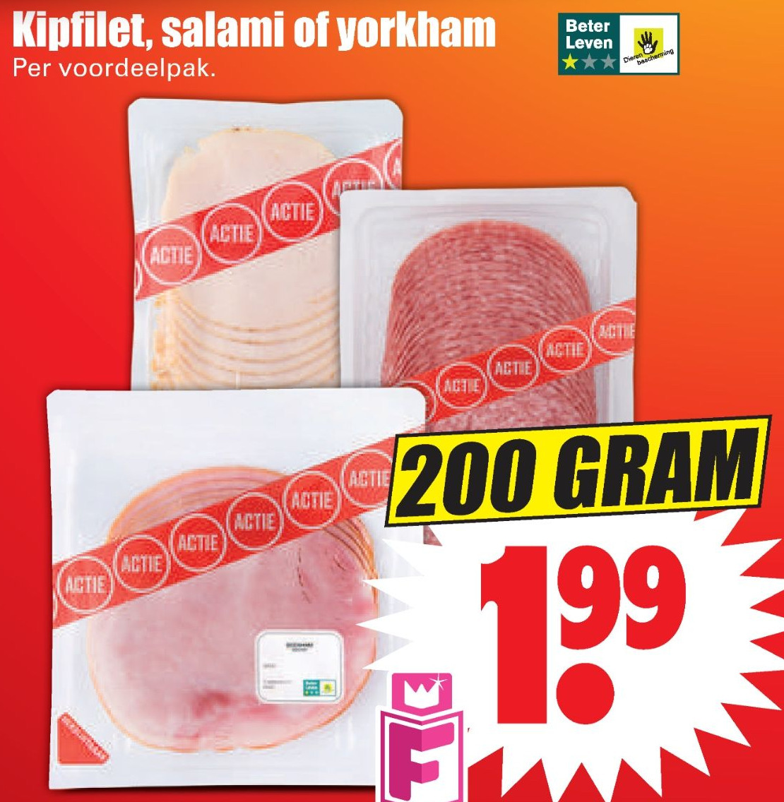 Kipfilet, salami of yorkham 200gram aanbieding bij Dirk