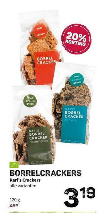 Ekoplaza Borrelcrackers Kari's Crackers 20% Korting aanbieding