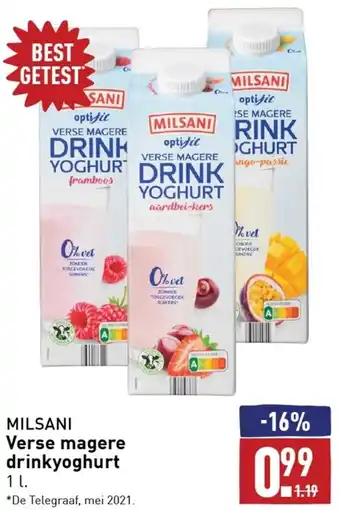 ALDI Milsani verse magere drinkyoghurt aanbieding