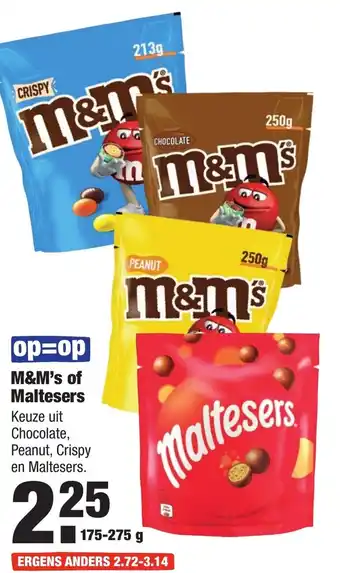 ALDI M&M's en Maltesers 175-275g aanbieding