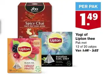 Hoogvliet Yogi of lipton thee 12 zakjes aanbieding