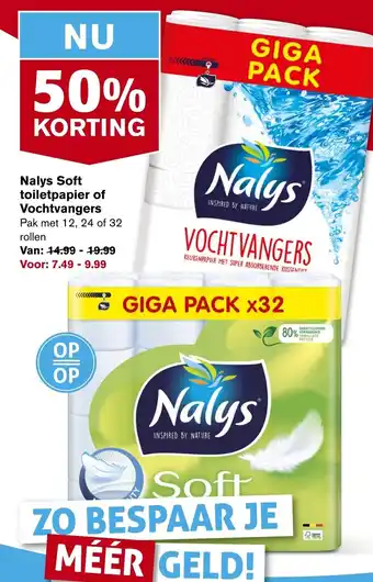 Hoogvliet Nalys soft toiletpapier of vochtvangers aanbieding