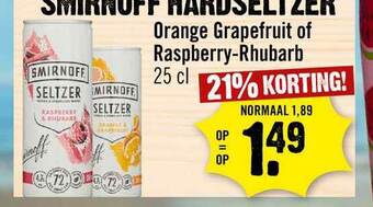 Dirck 3 Smirnoff Hardseltzer Orange Grapefruit Of Raspberry-Rhubarb 21% Korting aanbieding