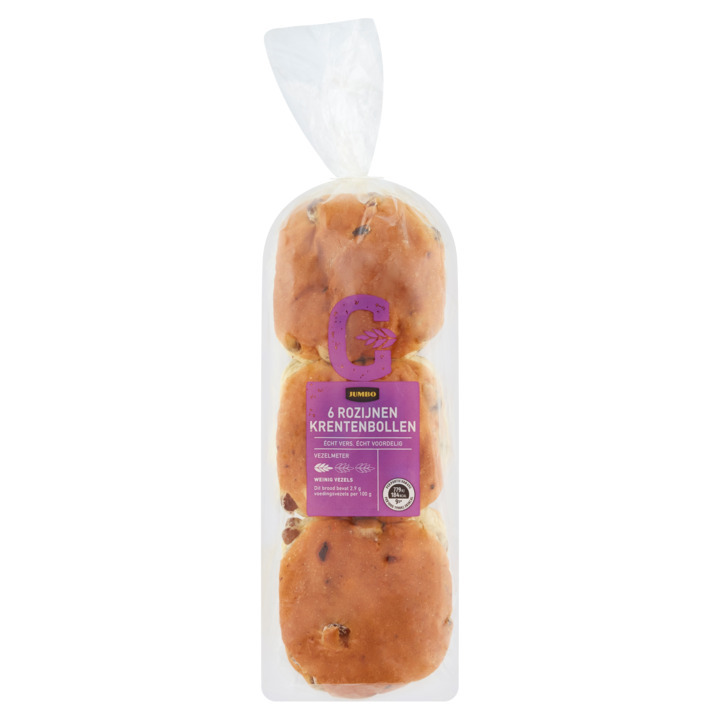Jumbo rozijnen krentenbollen 6 stuks aanbieding bij Jumbo