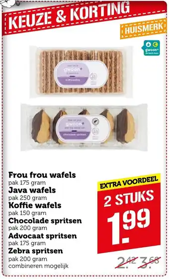 Coop Frou frou wafels pak 175 gram 2 stuks aanbieding