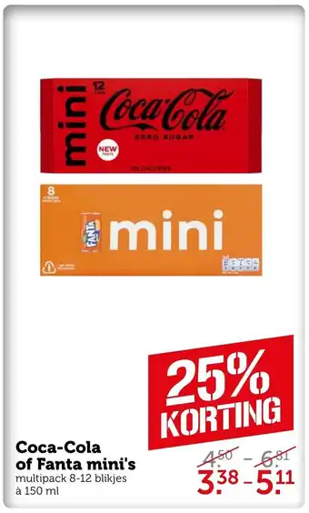 Coop Coca-Cola of Fanta mini's 8-12 blikjes a 150 ml aanbieding