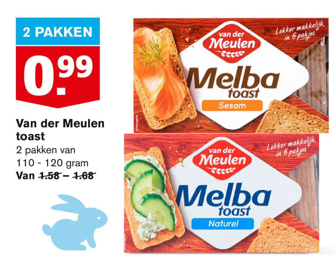 Van der Meulen Melba toast 2*110120g aanbieding bij Hoogvliet