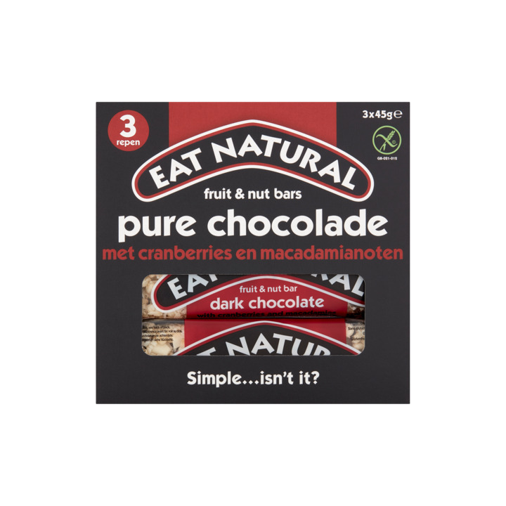 Eat natural fruit & nut bars pure chocolade met cranberries en