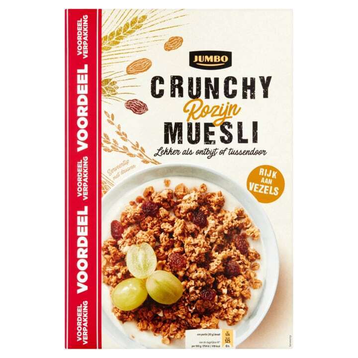 Jumbo crunchy muesli rozijn voordeelverpakking 900g aanbieding bij Jumbo