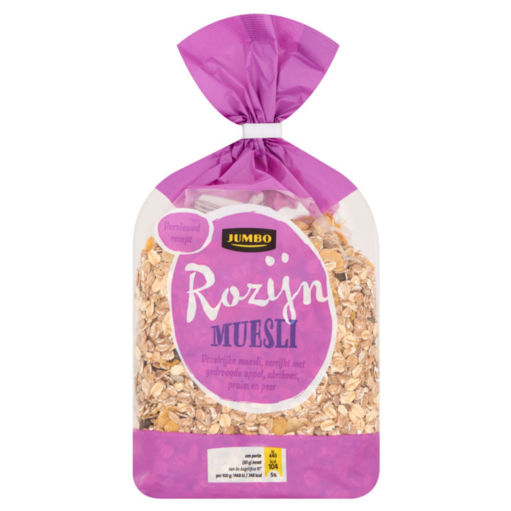 Jumbo rozijnen muesli 750g aanbieding bij Jumbo