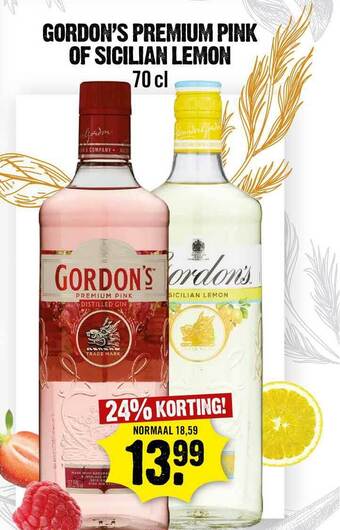 Dirck 3 Gordon's Premium Pink Of Sicilian Lemon 70 Cl 24% Korting aanbieding