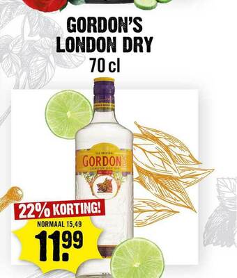 Dirck 3 Gordon's London Dry 70 Cl 22% Korting aanbieding