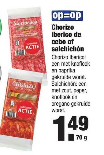 ALDI Chorizo Iberico De Cebo Of Salchichón 70g aanbieding