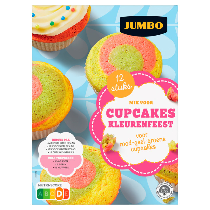 Jumbo mix voor cupcakes kleurenfeest 12 stuks aanbieding bij Jumbo