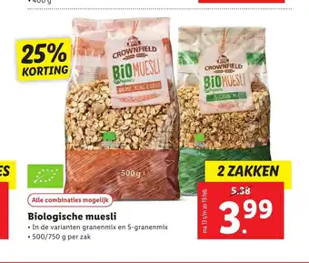 Lidl Biologische muesli 500/750 g per zak aanbieding