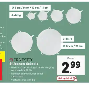 Lidl Ernesto Siliconen deksels 2-delig 17 cm/ 21 cm aanbieding