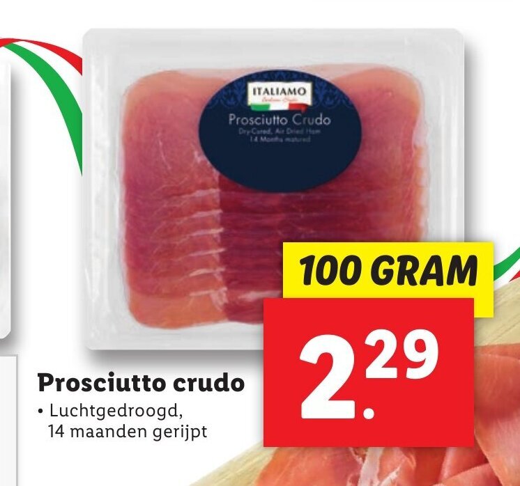 Prosciutto crudo 100 gram aanbieding bij Lidl
