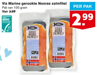 Hoogvliet Vis Marine Gerookte Noorse zalmfilet 100g aanbieding