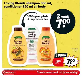 Kruidvat Loving Blends shampoo 300 ml, conditioner 250 ml en body aanbieding