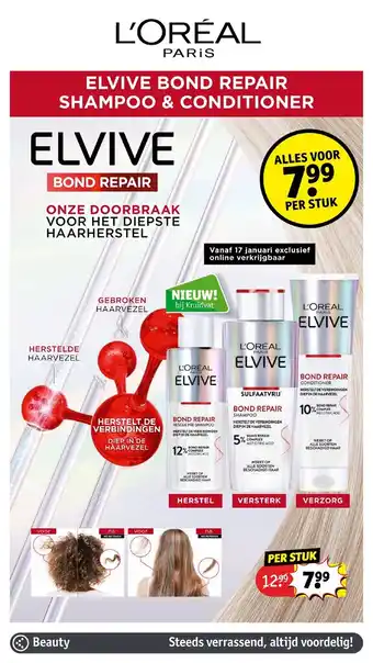 Kruidvat L'Oreal Paris Elvive Bond Repair Shampoo & Conditioner aanbieding