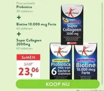 Holland & Barrett Lucovitaal probiotica + biotine 10.000 mcg forte + super collageen 2000mg aanbieding