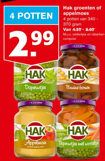 Hoogvliet Hak Groente og appelmoes 4*340-370g aanbieding