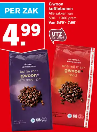 Hoogvliet G'woon koffiebonen 500g-1kg aanbieding