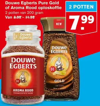 Hoogvliet Douwe Egberts Aroma Rood of Pure Gold oploskoffie 2*200g aanbieding