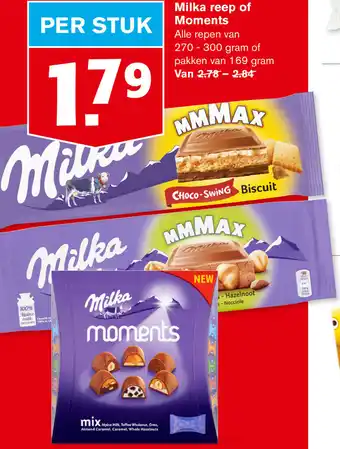 Hoogvliet Milka reep of Moments 270-300g aanbieding