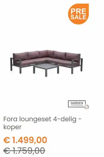 Tuinmeubelland Fora loungeset 4-delig - koper aanbieding