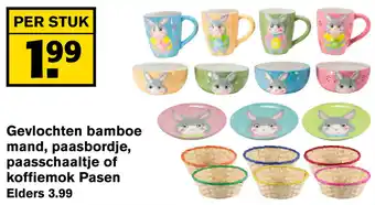 Hoogvliet Gevlochten bamboe mand, paasbordje, paasschaaltje of koffiemok Pasen aanbieding
