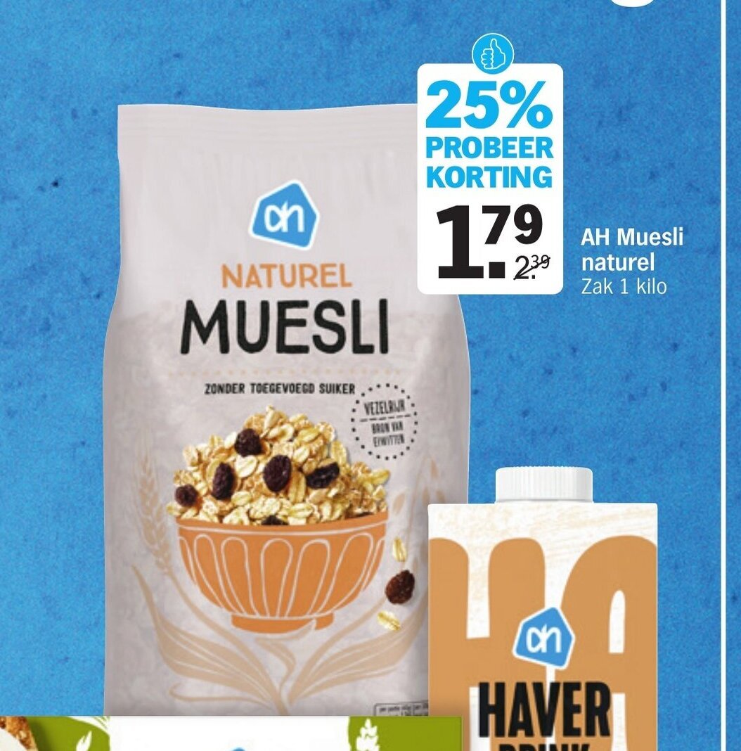 Muesli naturel 1 kilo aanbieding bij Albert Heijn