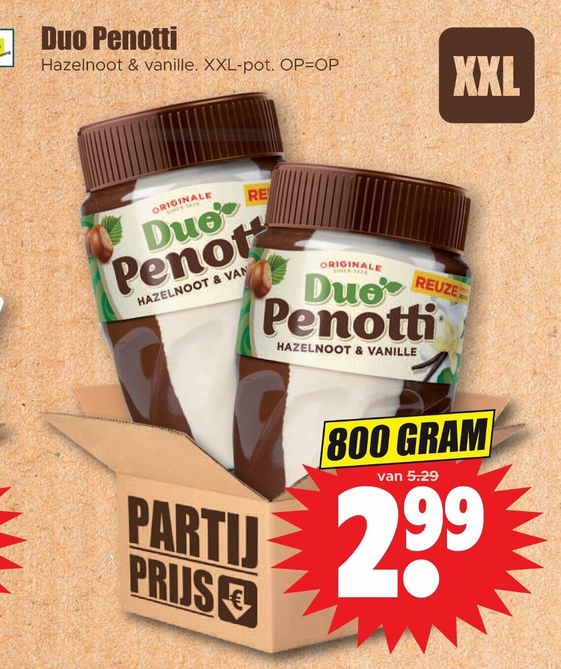 Duo Penotti Hazelnoot &amp; vanille 800 gram aanbieding bij Dirk